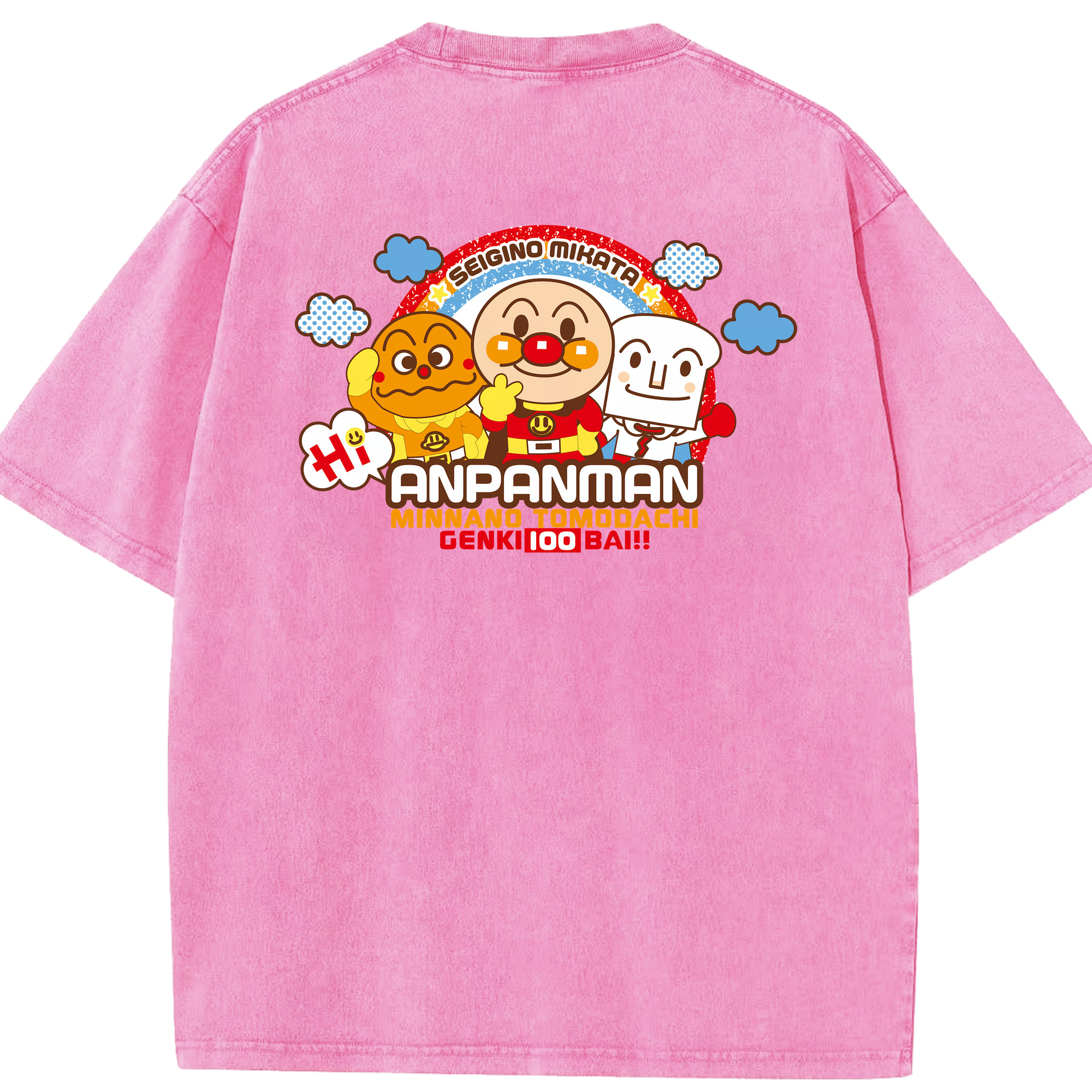 （画像用） アンパンマン Anpanman 綿100% ヴィンテージ風 半袖Tシャツ（背面プリント）